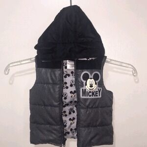 Mickey Mouse Puffer Vest with Hoodie Grey Black Size 2T by Disney Reversible